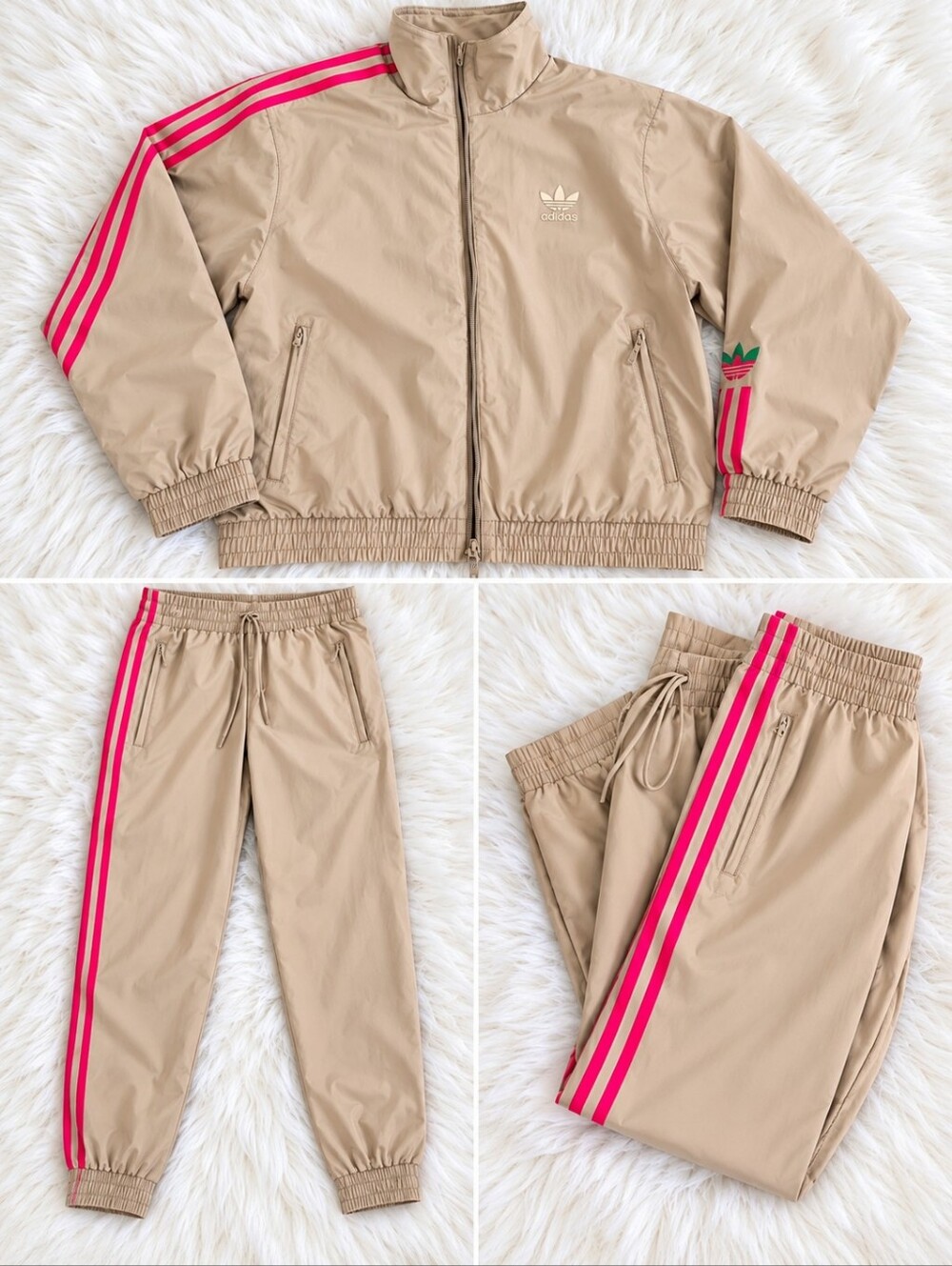 Adidas Women’s Trace Khaki Pink Multicolor Track Jacket Pants Tracksuit Size S